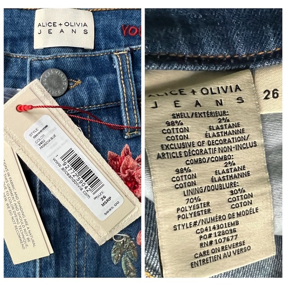 Alice + Olivia Gorgeous Floral Embroidered Wide Leg Jeans - Picture 15 of 17